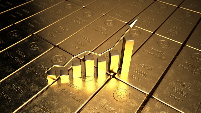 Biểu đồ giá vàng Việt Nam trong 20 năm qua (2000 – 2023) The price of gold on the stock exchange is rising. 3d illustration.