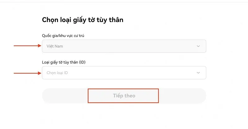 chọn giấy tờ xác minh danh tính