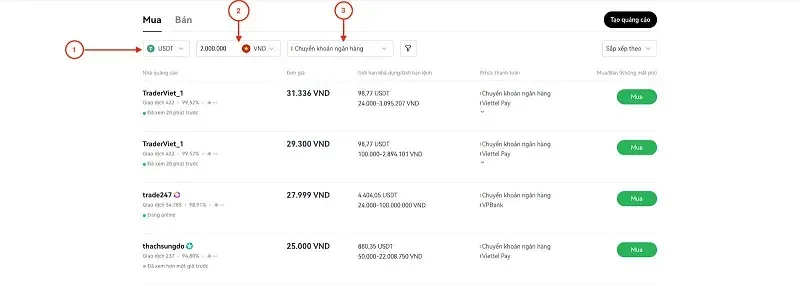 chọn token muốn mua