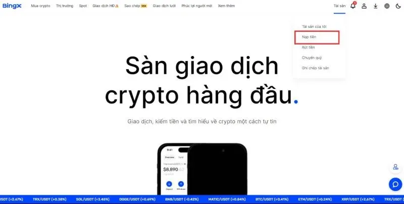 Hướng dẫn cách nạp tiền sàn BingX chi tiết và mới nhất 2024 Nạp tiền sàn BingX qua trang web
