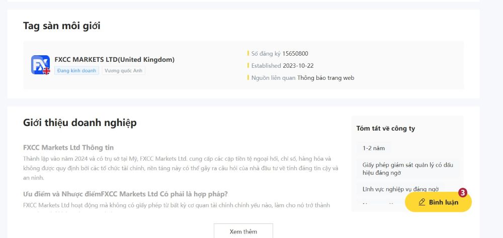 Đánh giá sàn FXCC Markets Ltd 2025: Cảnh báo scam và rủi ro Thông Tin Sàn Fxcc Markets