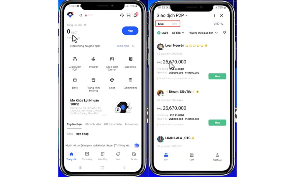 Chọn ngay giao dịch P2P