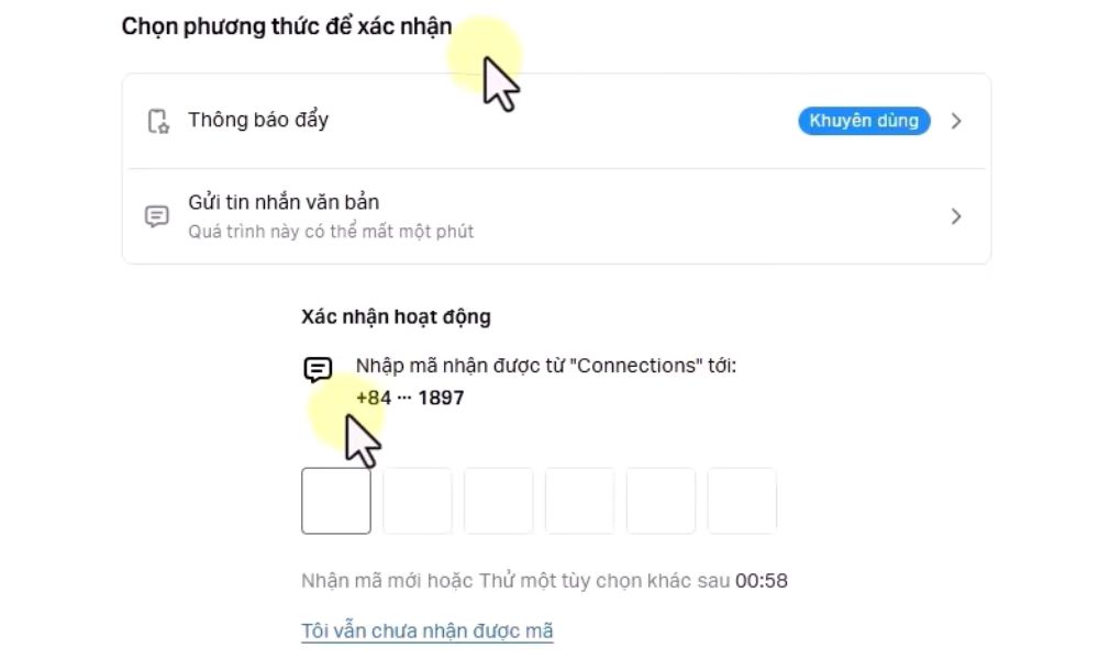 Chọn phương thức xác nhận