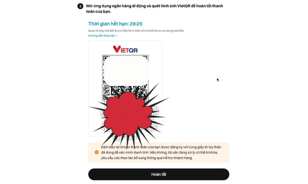 Chuyển khoản qua mã QR được cung cấp