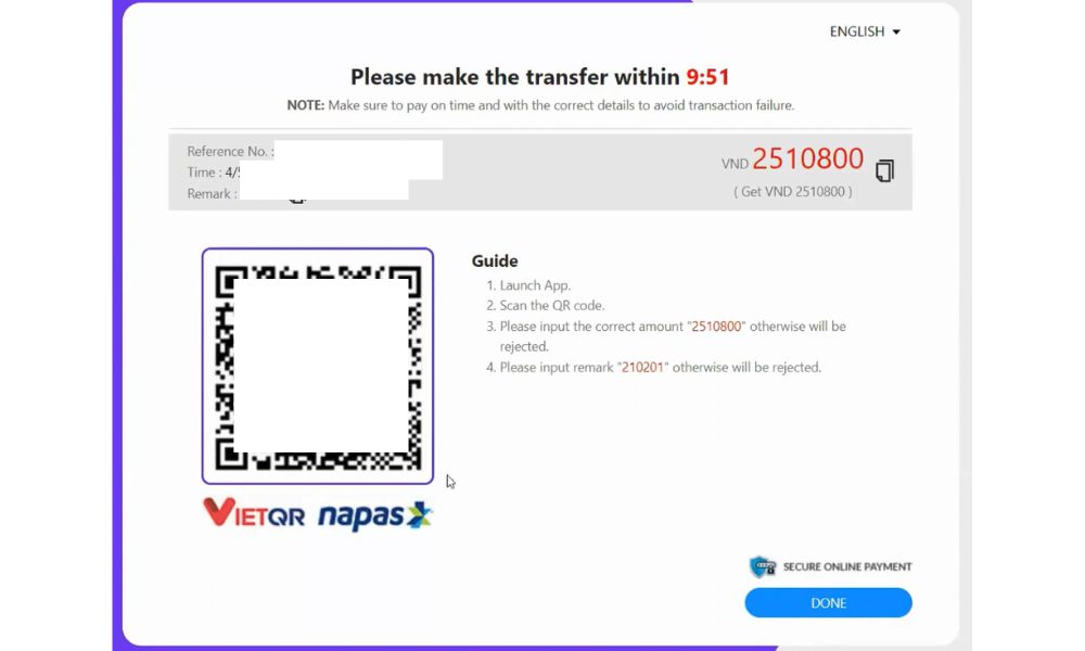 Chuyển khoản vào Vantage