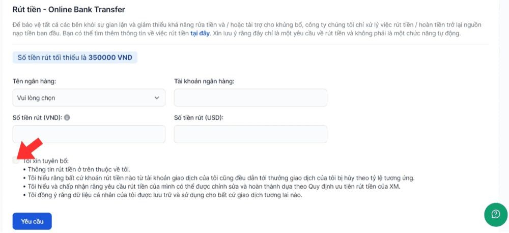 Đảm bảo thông tin rút tiền trùng khớp