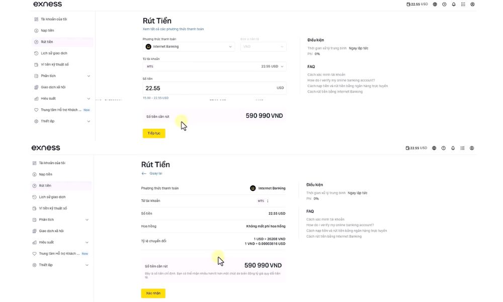 Điền số tiền cần rút và xác nhận
