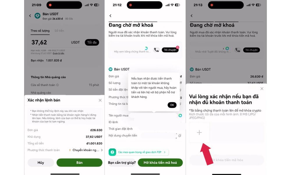 Đợi nhận tiền và xác minh