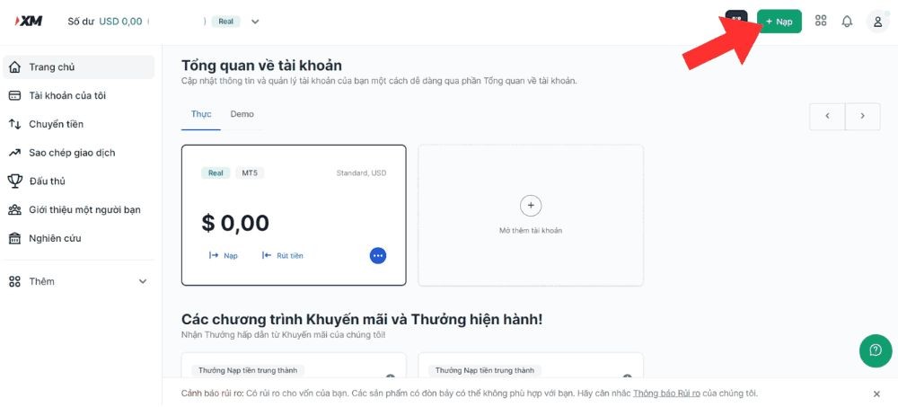 Nạp tiền vào sàn XM