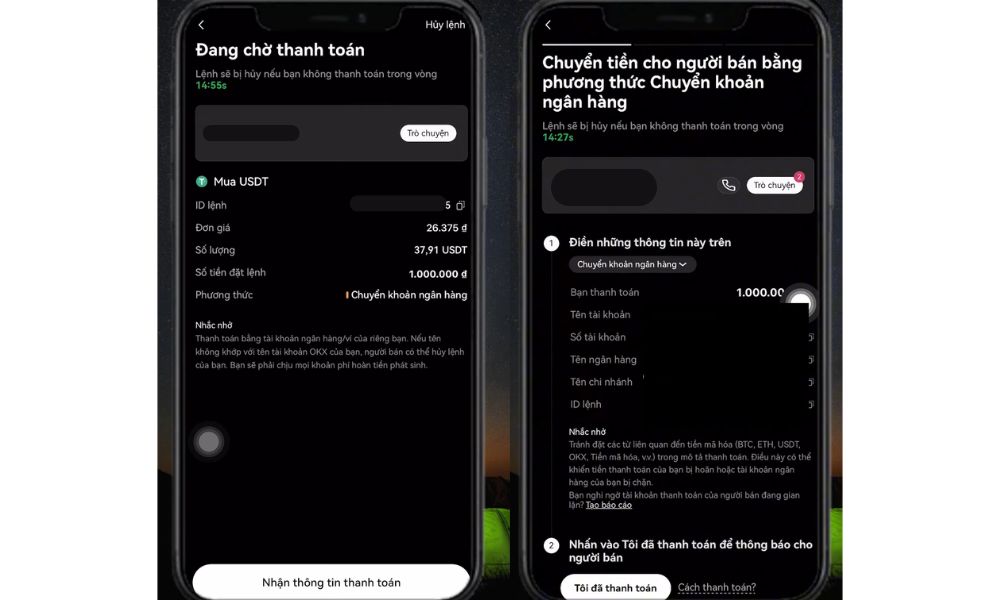 Nhận thông tin và chuyển khoản