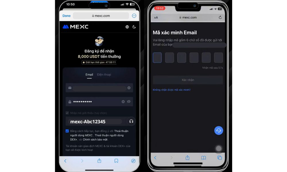 Nhập mã giới thiệu mexc-Abc12345