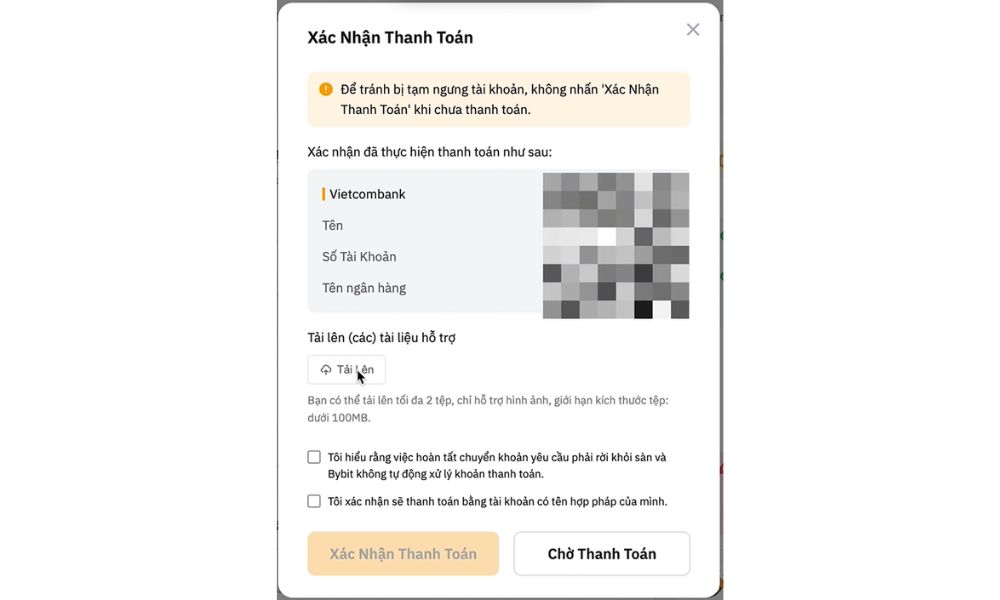 Tải lên minh chứng chuyển khoản
