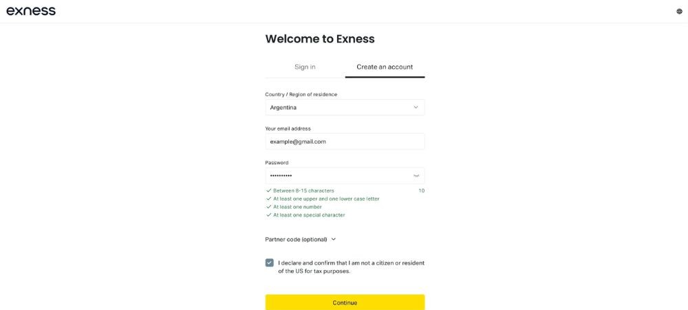 Tạo tài khoản Exness