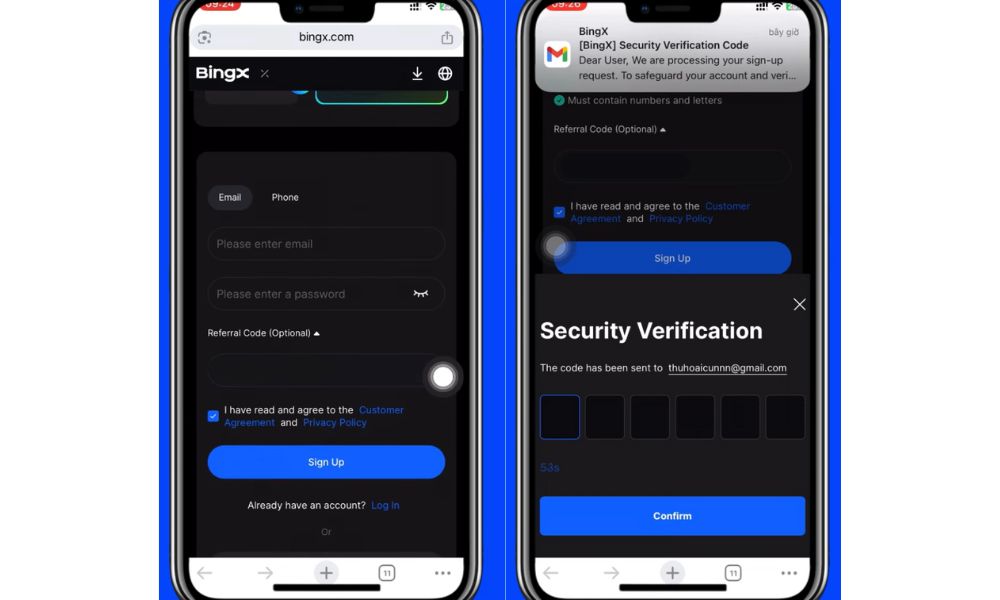 Tạo tài khoản với mã giới thiệu CI3KEF