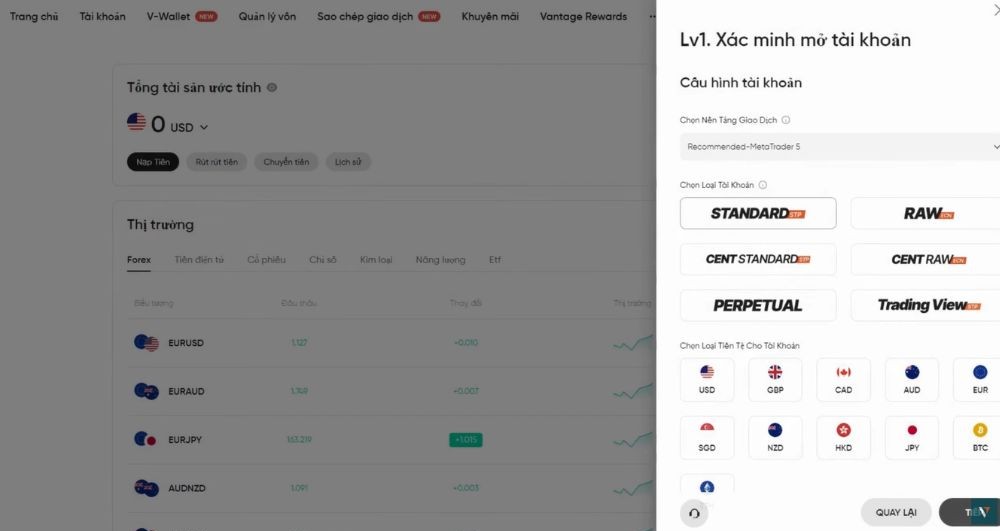 Thiết lập tài khoản phù hợp