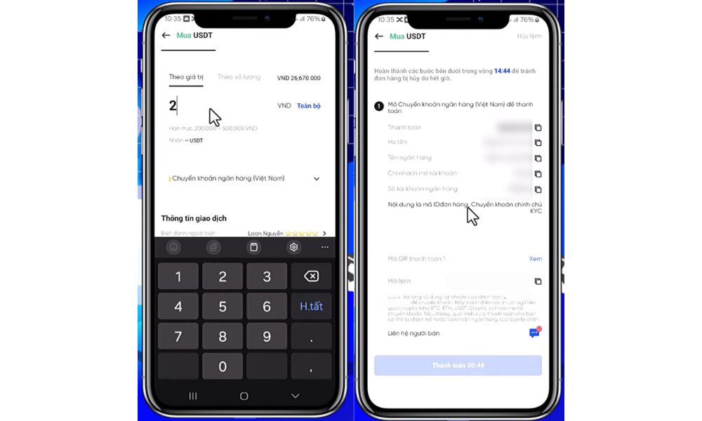 Thiết lập yêu cầu mua USDT