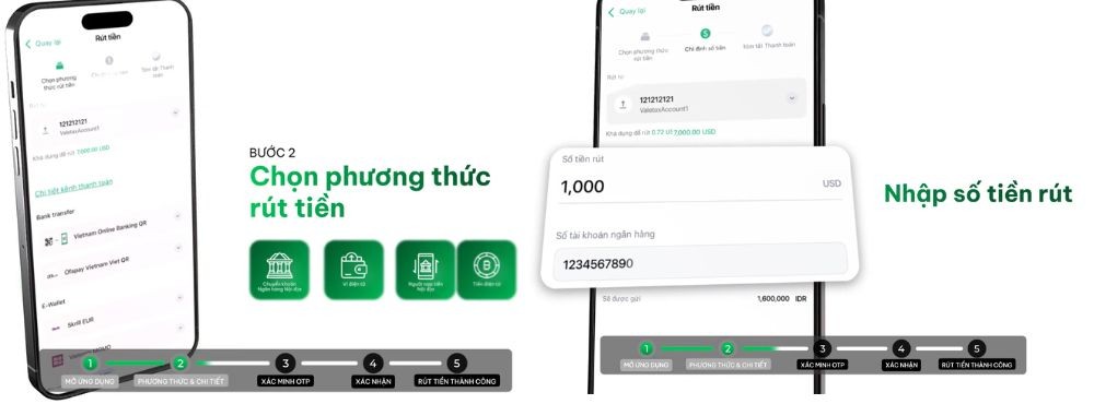 Tiếp tục chọn phương thức rút tiền