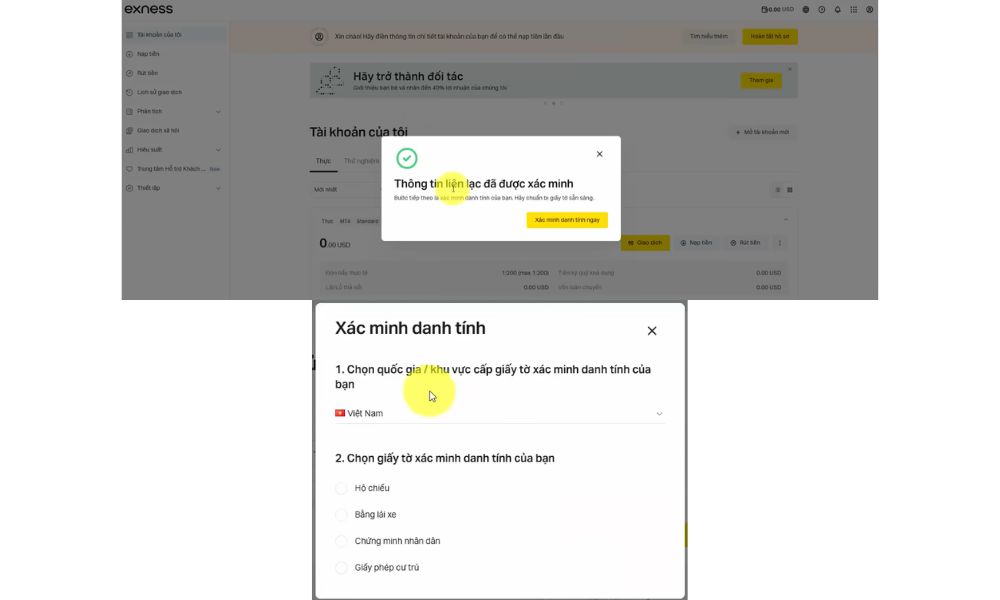 Xác minh danh tính trên Exness