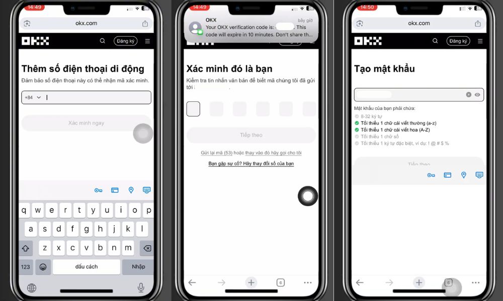 Xác minh SĐT và tạo mật khẩu