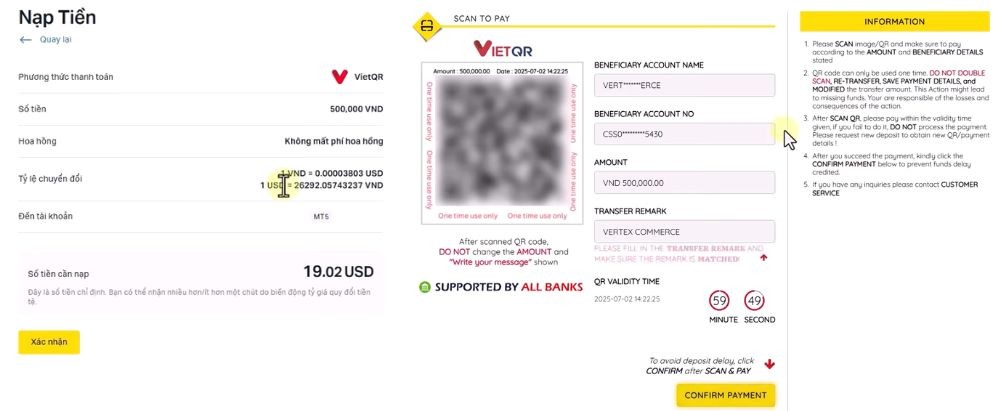 Xác nhận và chuyển khoản bằng QR