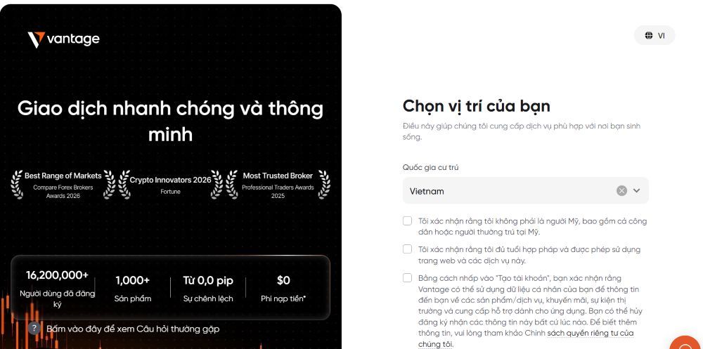 đăng Ký Tài Khoản Sàn Vantage