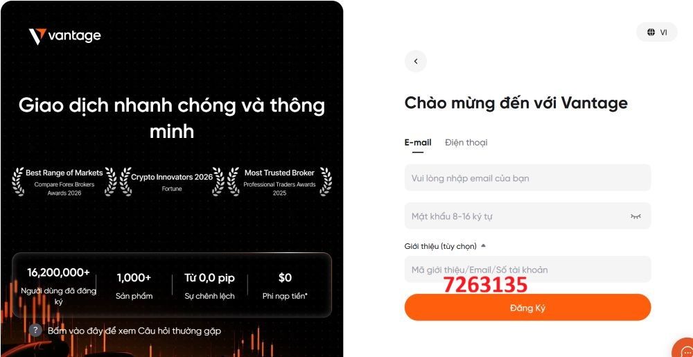 Nhập Mã đối Tác Sàn Vantage Traderviet